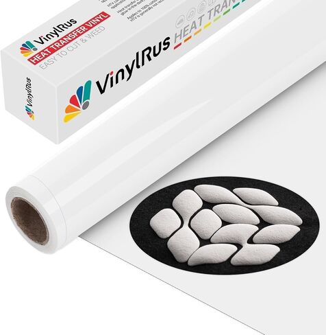 VinylRus White Puff Vinyl Heat Transfer 3D -12" x 6ft Puff Iron على الفينيل للقميص، لفة الفينيل Puff HTV لصورة ظلية Cameo، Cricut Air أو Maker، سهلة القطع والأعشاب in Kuwait
