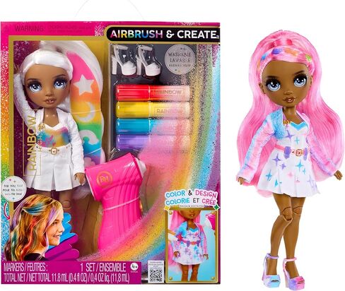 Rainbow High Air Brush & Create DIY Fashion Doll with Airbrush Marker Kit, Washable Rainbow Markers, Long Hair, Grey Eyes, Color, Create, Play, Rinse and Repeat. Creative 4-12+ in Saudi Arabia