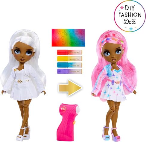 Rainbow High Air Brush & Create DIY Fashion Doll with Airbrush Marker Kit, Washable Rainbow Markers, Long Hair, Grey Eyes, Color, Create, Play, Rinse and Repeat. Creative 4-12+ in Saudi Arabia
