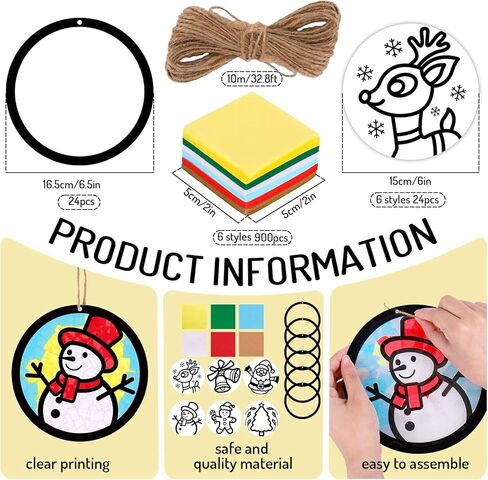JarThenaAMCS 24 Sets Christmas Tissue Paper Craft Kits DIY Xmas Tree Snowman Santa Gingerbread Man Elk Bell Craft with Paper Cutout Sticker Hemp Rope for Holiday Party Home Activity Decorations in Saudi Arabia