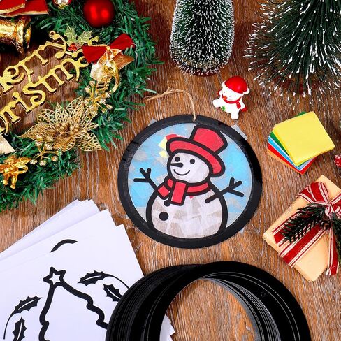 JarThenaAMCS 24 Sets Christmas Tissue Paper Craft Kits DIY Xmas Tree Snowman Santa Gingerbread Man Elk Bell Craft with Paper Cutout Sticker Hemp Rope for Holiday Party Home Activity Decorations in Saudi Arabia