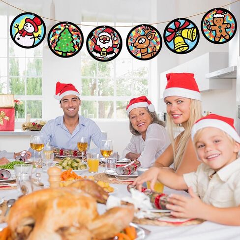 JarThenaAMCS 24 Sets Christmas Tissue Paper Craft Kits DIY Xmas Tree Snowman Santa Gingerbread Man Elk Bell Craft with Paper Cutout Sticker Hemp Rope for Holiday Party Home Activity Decorations in Saudi Arabia