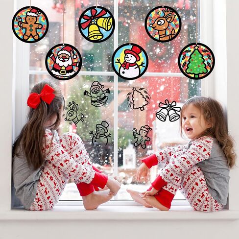 JarThenaAMCS 24 Sets Christmas Tissue Paper Craft Kits DIY Xmas Tree Snowman Santa Gingerbread Man Elk Bell Craft with Paper Cutout Sticker Hemp Rope for Holiday Party Home Activity Decorations in Saudi Arabia