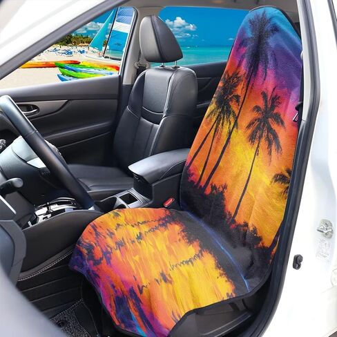 Car Seat Covers - Front Seats Sweat - Absorbent & Waterproof Towel Material, Ideal for Gym, Running, Swimming, Beach & Hiking - Fits Cars, SUVs, Trucks (Classic Black, 1 Piece) in Saudi Arabia