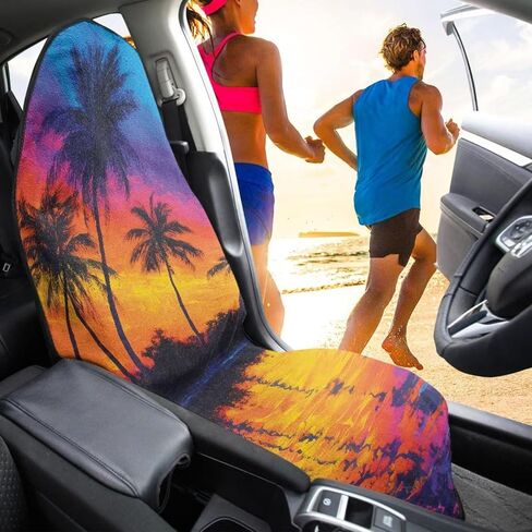 Car Seat Covers - Front Seats Sweat - Absorbent & Waterproof Towel Material, Ideal for Gym, Running, Swimming, Beach & Hiking - Fits Cars, SUVs, Trucks (Classic Black, 1 Piece) in Saudi Arabia