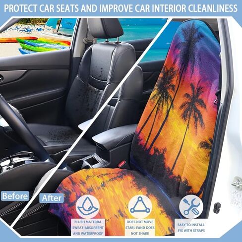 Car Seat Covers - Front Seats Sweat - Absorbent & Waterproof Towel Material, Ideal for Gym, Running, Swimming, Beach & Hiking - Fits Cars, SUVs, Trucks (Classic Black, 1 Piece) in Saudi Arabia