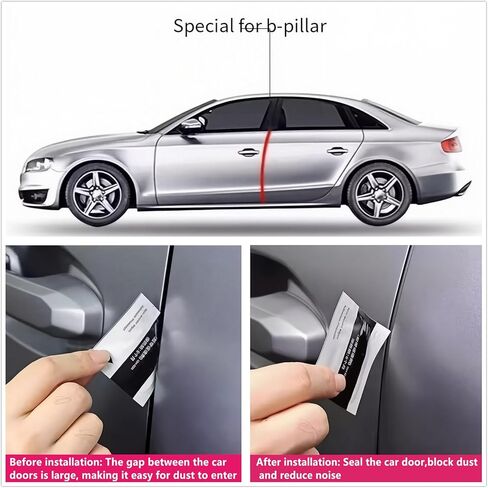 شريط ختم صامت للسيارة B-Pillar 2 قطعة * 0.8 متر مقاوم للرياح، مقاوم للغبار، إطار فولاذي مخفض للضوضاء مع إبزيم شريط مطاطي EPDM (أسود) in Saudi Arabia