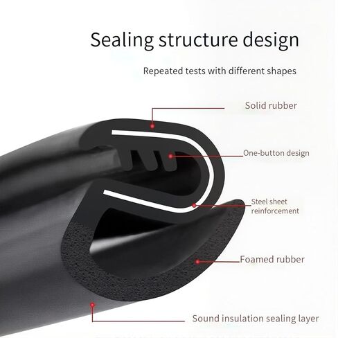 شريط ختم صامت للسيارة B-Pillar 2 قطعة * 0.8 متر مقاوم للرياح، مقاوم للغبار، إطار فولاذي مخفض للضوضاء مع إبزيم شريط مطاطي EPDM (أسود) in Saudi Arabia