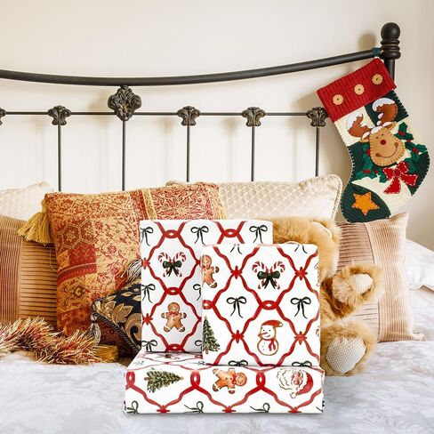 JarThenaAMCS Christmas Bow Wrapping Paper 6 Jumbo Sheets 27.6 x 39.4 Inch - Not Roll - Gingerbread Santa Candy Cane Gift Wrap Paper Folded Flat for DIY Crafts Xmas Winter Holiday Party in Saudi Arabia