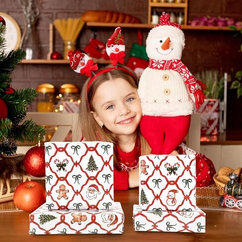 JarThenaAMCS Christmas Bow Wrapping Paper 6 Jumbo Sheets 27.6 x 39.4 Inch - Not Roll - Gingerbread Santa Candy Cane Gift Wrap Paper Folded Flat for DIY Crafts Xmas Winter Holiday Party in Saudi Arabia