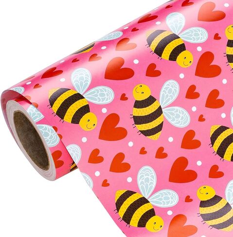 WRAPAHOLIC Valentines Day Wrapping Paper Roll - Mini Roll - 17 Inch x 16.5 Feet - Pink Love Hearts, Roses, Book Wrapping Paper, Perfect for Valentine’s Day, Wedding, Anniversary in Saudi Arabia