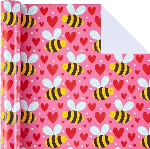 WRAPAHOLIC Valentines Day Wrapping Paper Roll - Mini Roll - 17 Inch x 16.5 Feet - Pink Love Hearts, Roses, Book Wrapping Paper, Perfect for Valentine’s Day, Wedding, Anniversary in Saudi Arabia