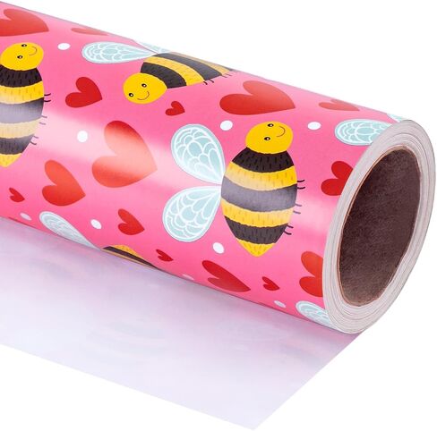 WRAPAHOLIC Valentines Day Wrapping Paper Roll - Mini Roll - 17 Inch x 16.5 Feet - Pink Love Hearts, Roses, Book Wrapping Paper, Perfect for Valentine’s Day, Wedding, Anniversary in Saudi Arabia