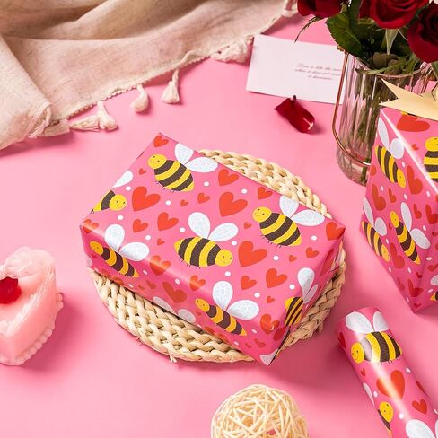WRAPAHOLIC Valentines Day Wrapping Paper Roll - Mini Roll - 17 Inch x 16.5 Feet - Pink Love Hearts, Roses, Book Wrapping Paper, Perfect for Valentine’s Day, Wedding, Anniversary in Saudi Arabia