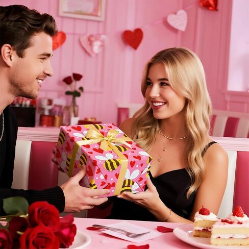WRAPAHOLIC Valentines Day Wrapping Paper Roll - Mini Roll - 17 Inch x 16.5 Feet - Pink Love Hearts, Roses, Book Wrapping Paper, Perfect for Valentine’s Day, Wedding, Anniversary in Saudi Arabia
