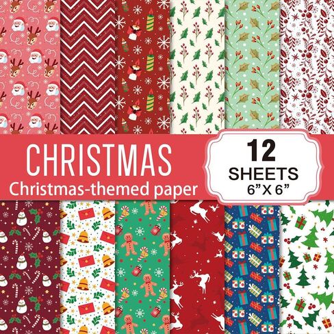 Scrapbook Paper 6x6 IN, 12 Sheets/12 Designs Double-Sided Textured Decorative Craft Paper for DIY Background Card Art Craft Making Photo Album -Merry Christmas in Saudi Arabia