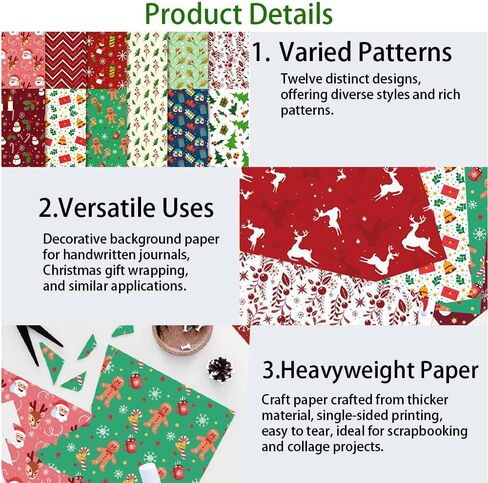 Scrapbook Paper 6x6 IN, 12 Sheets/12 Designs Double-Sided Textured Decorative Craft Paper for DIY Background Card Art Craft Making Photo Album -Merry Christmas in Saudi Arabia