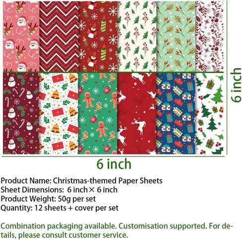 Scrapbook Paper 6x6 IN, 12 Sheets/12 Designs Double-Sided Textured Decorative Craft Paper for DIY Background Card Art Craft Making Photo Album -Merry Christmas in Saudi Arabia