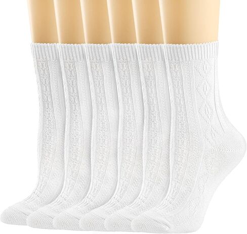 Mcool Mary Women's Crew Socks, Breathable Thin Cotton Cute Scalloped Edges Frilly Ankle Socks for Women 6 Pairs in Kuwait