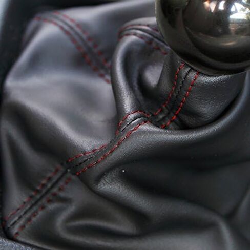 Black Manual Transmission Gear Shift Knob Stick Shifter Boot Cover Red Stitch in Saudi Arabia