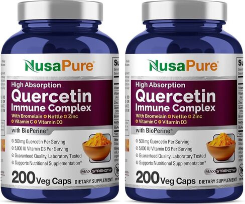NusaPure Quercetin Complex: Bromelain, Vitamin C, Vitamin D3, Stinging Nettle, Zinc | 200 Veggie Caps (Non-GMO, Bioperine) in Saudi Arabia