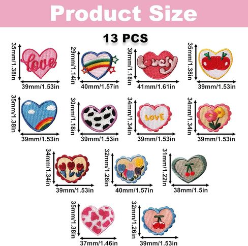 13PCS Self-Adhesive Heart Patches, Colorful Heart Embroidered Appliques, Mini Repair Sew on Emblem, Love Themes Embroidery Patches for Phone Case Clothes Hats Bags Jean DIY Sewing Craft Decoration in Saudi Arabia