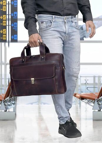 Leather Briefcase for Men and Women Vintage Laptop Messenger Bag 16 inches Handmade Professional Satchel Bag for Office Work Business Travel Unisex Shoulder Executive Bag in Saudi Arabia