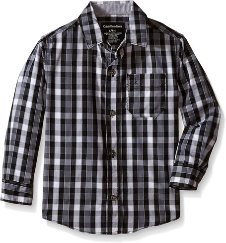 Calvin Klein Boys' Long Sleeve Woven Button-Down Shirt, Red Tonal Plaid, 10-12 in Saudi Arabia