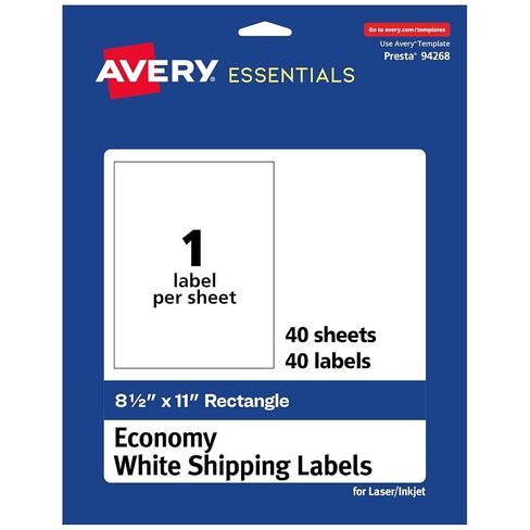 Avery Matte White Rectangle Labels, 8-1/2" x 11" Labels, 40 Total, Laser/Inkjet Printable, Great for Mailing, Product Merchandising, Organization, Storage Bins, Custom Sticker Paper, and More in Saudi Arabia