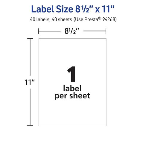 Avery Matte White Rectangle Labels, 8-1/2" x 11" Labels, 40 Total, Laser/Inkjet Printable, Great for Mailing, Product Merchandising, Organization, Storage Bins, Custom Sticker Paper, and More in Saudi Arabia