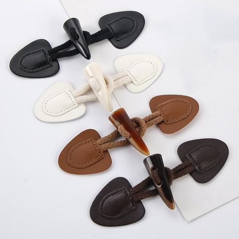5 Pairs PU Leather Horn Buckle Toggle Button Fastener for Coat Jacket Duffle DIY Craft Sew on Clothing Sewing Decoration (Coffee-5 Pairs) in Saudi Arabia