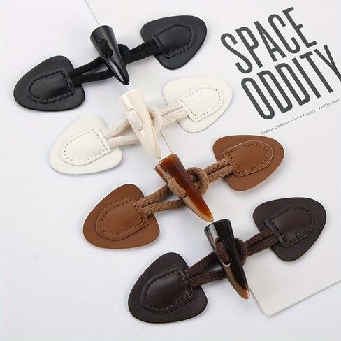 5 Pairs PU Leather Horn Buckle Toggle Button Fastener for Coat Jacket Duffle DIY Craft Sew on Clothing Sewing Decoration (Coffee-5 Pairs) in Saudi Arabia