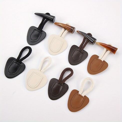 5 Pairs PU Leather Horn Buckle Toggle Button Fastener for Coat Jacket Duffle DIY Craft Sew on Clothing Sewing Decoration (Coffee-5 Pairs) in Saudi Arabia
