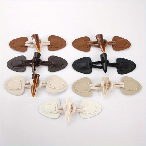 5 Pairs PU Leather Horn Buckle Toggle Button Fastener for Coat Jacket Duffle DIY Craft Sew on Clothing Sewing Decoration (Coffee-5 Pairs) in Saudi Arabia