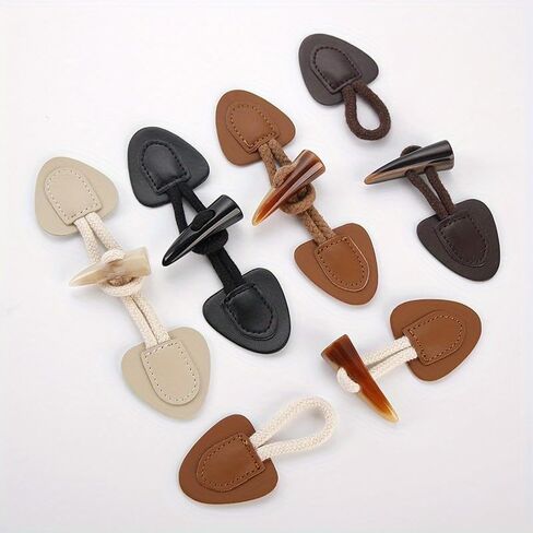 5 Pairs PU Leather Horn Buckle Toggle Button Fastener for Coat Jacket Duffle DIY Craft Sew on Clothing Sewing Decoration (Coffee-5 Pairs) in Saudi Arabia