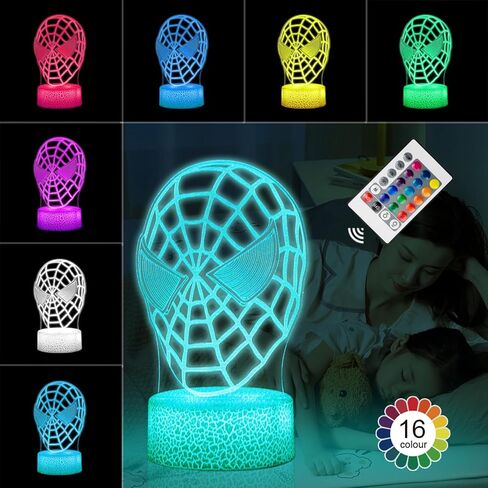 Kids Toys 3D Night Light,Superhero Christmas Gift Birthday 3D Illusion Lamp for Kid Girl Boy Room Decor, 16 Colors Remote Control in Kuwait