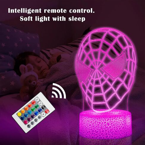 Kids Toys 3D Night Light,Superhero Christmas Gift Birthday 3D Illusion Lamp for Kid Girl Boy Room Decor, 16 Colors Remote Control in Kuwait
