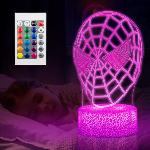 Kids Toys 3D Night Light,Superhero Christmas Gift Birthday 3D Illusion Lamp for Kid Girl Boy Room Decor, 16 Colors Remote Control in Kuwait