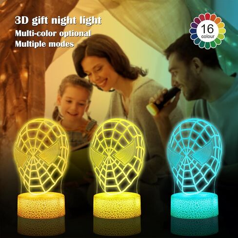 Kids Toys 3D Night Light,Superhero Christmas Gift Birthday 3D Illusion Lamp for Kid Girl Boy Room Decor, 16 Colors Remote Control in Kuwait