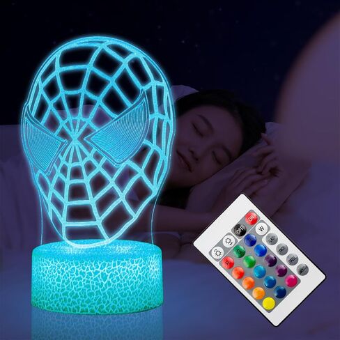 Kids Toys 3D Night Light,Superhero Christmas Gift Birthday 3D Illusion Lamp for Kid Girl Boy Room Decor, 16 Colors Remote Control in Kuwait