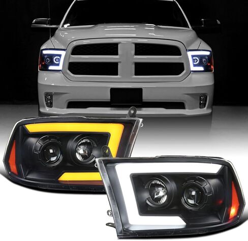 Ronnin - يناسب 2009-2018 Ram 1500 2500 3500 2019-2024 Ram 1500 المصابيح الأمامية لجهاز عرض الهالوجين الكلاسيكي، زوج تجميع مصابيح إشارة الانعطاف المتسلسل | أسود in Saudi Arabia