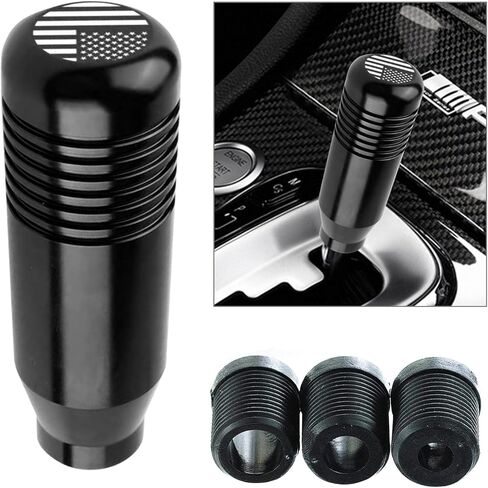 Shifter Knob, Weighted Anti-slip Stripes Comfort Grip, American Flag Decoration Alloy Rust-proof Gear Lever with 8 mm 10 mm 12 mm Adapter, for Most Manual Cars Trucks Accessories (Black) in Kuwait
