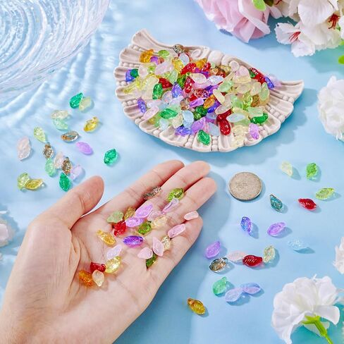 Craftdady 100Pcs Green Leaf Charms 9.7x5.5mm Transparent Acrylic Leaves Pendants Leaf Shape Bead Charms Bulk Cute Charms Earring Charms Hanging Ornament for DIY Craft Necklace Bracelet Jewelry Making in Saudi Arabia