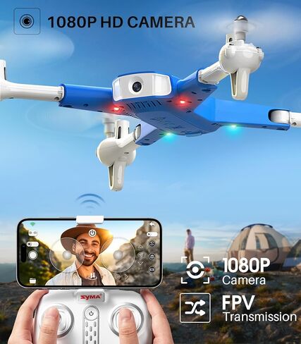 طائرة بدون طيار SYMA مع كاميرا للبالغين والأطفال، كاميرا 1080 بكسل FPV RC كوادكوبتر مع تثبيت الارتفاع، مفتاح تشغيل واحد، تقلبات ثلاثية الأبعاد، بطاريتين للتحكم عن بعد بطائرة هليكوبتر هدايا للأولاد والبنات in Kuwait