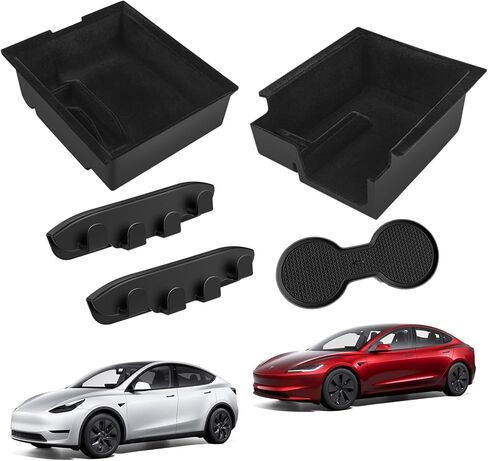 Center Console Organizer for Tesla Model Y 2024-2021 Accessories Storage Organizer SetIncludes for Model 3 2023-2017 Center Console Box, Armrest Box, Cup Holder,2 Seat Back Hook in Kuwait
