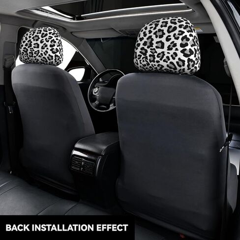 Black, White and Grey Leopard Print 2pcs Personalized Embroidery Truck SUV Car Seat Headrest Cover Auto Accessories in Kuwait