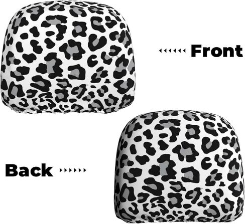 Black, White and Grey Leopard Print 2pcs Personalized Embroidery Truck SUV Car Seat Headrest Cover Auto Accessories in Kuwait