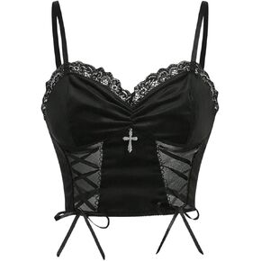 قمصان SHENHE النسائية على شكل فراشة وجمجمة ودانتيل متباين وحزام سباغيتي بدون أكمام بدون أكمام in Kuwait