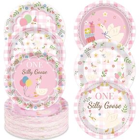 60 Pcs One Silly Goose Paper Plates Party Supplies Silly Goose Pink Gingham Birthday Decorations for Baby Shower Kids Birthday Family Picnic Camping Garden Tea Parties 6 Styles in Saudi Arabia