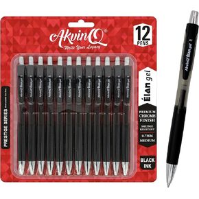 AKVINQ® Élan Gel Pens 12-Pack, 0.7mm Medium Point, Retractable Gel Ink Pen – Premium Chrome Finish, Black Ink, Smudge-Resistant, Unique Comfort Grip, Office & School Writing in Saudi Arabia